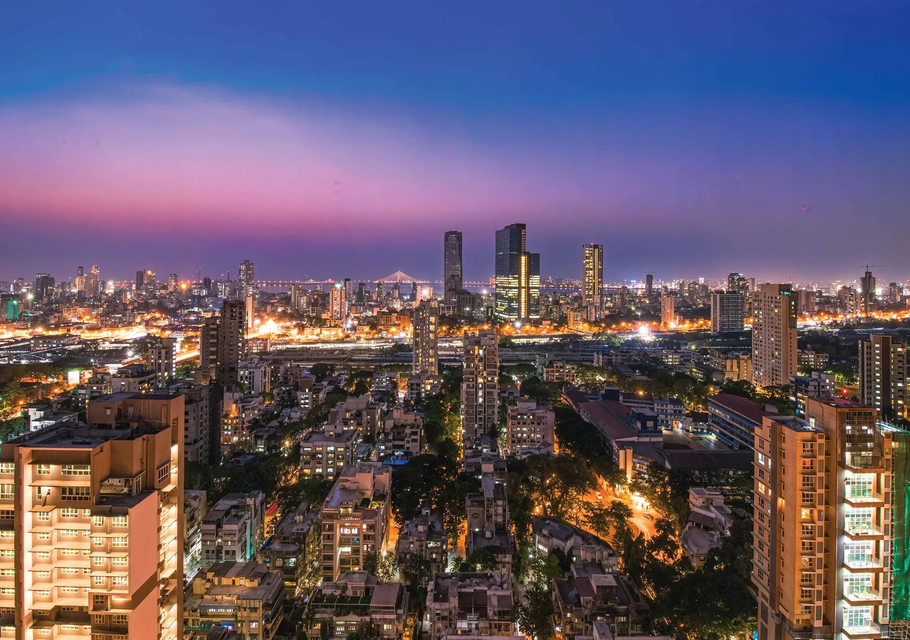 Central Mumbai skyline around Dadar at dusk