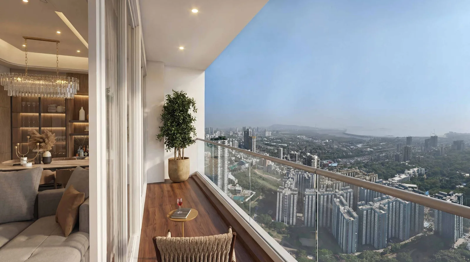 Wide deck opening to a panoramic city view