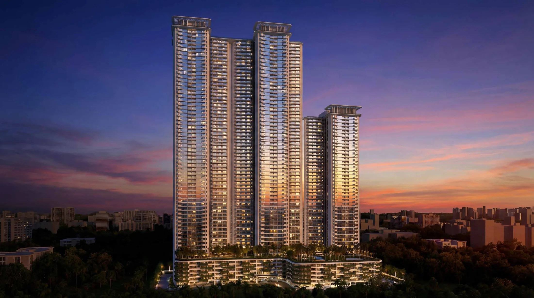 THREE ICC towers at Island City Center, Dadar, at dusk
